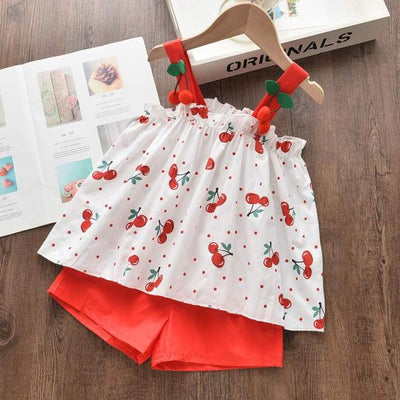 Sleeveless T-shirt and Print Bow Shorts for Girls