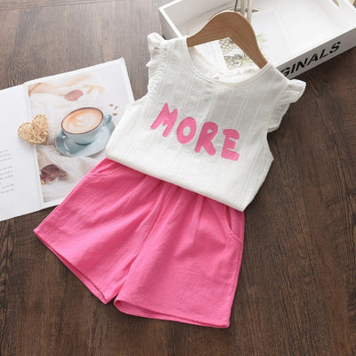 Sleeveless T-shirt and Print Bow Shorts for Girls