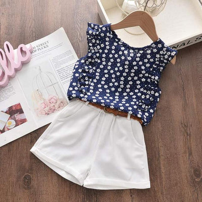 Sleeveless T-shirt and Print Bow Shorts for Girls