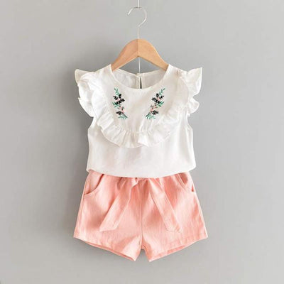 Sleeveless T-shirt and Print Bow Shorts for Girls