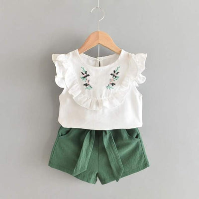 Sleeveless T-shirt and Print Bow Shorts for Girls