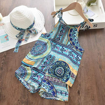 Sleeveless T-shirt and Print Bow Shorts for Girls