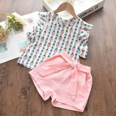 Sleeveless T-shirt and Print Bow Shorts for Girls