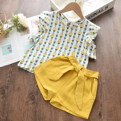 Sleeveless T-shirt and Print Bow Shorts for Girls